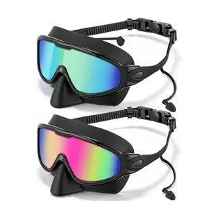 Adult Swimming Goggles with Nose Clip and Ear Plugs, Diving Swimming Goggles, Wide Vision Anti-Fog UV Protection, Leak-Proof Snorkel Mask for Men and Women, Water Goggles, Swim Glasses, Swimming Accessories