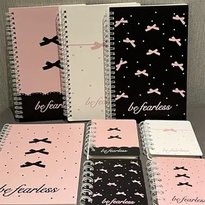 4/8pcs A5 Bow Coil Notebook, High-Profile Style, Girl Heart Horizontal Line Notebook, Student Journal, Cute Design, Spiral Bound Notebook