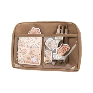 Large Capacity Kawaii Capybara Multi Layered Separated Stationery Bag Pencil Case Cosmetic Bag