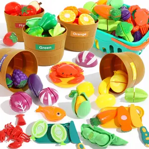 Play Food Set for Kids Kitchen- 68 Pcs Kitchen Food Toy for Toddlers, Cutting & Color Sorting Fake Food/ Fruit/ Vegetable Accessories, Birthday Gifts for 3 4 5 Years Old Boys Girls