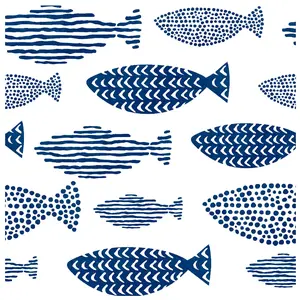 96040-1 Peel and Stick Wallpaper Abstract Underwater World Fish Trellis Indigo Blue Removable contactpaper for Home Bathroom Decorations 17.7in x 118in