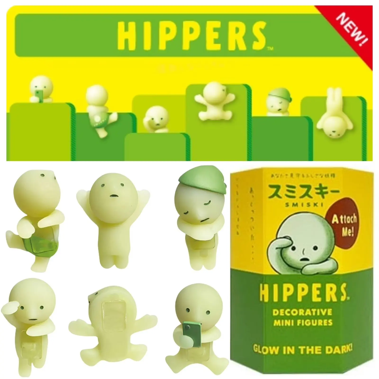 Smiski Hippers - Random Blind Box, factory-sealed - Glow-in-the-dark mini figure - 1pc or Full box