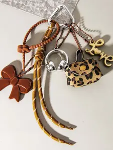 Fashion Butterfly Knot Earphone Miu Belt Woven Rope Bag Charm Couple Matching Leopard Print Cute Keychain