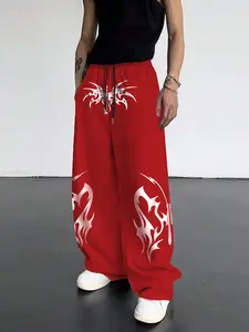 Men's Street Style Y2K Straight Leg Loose Pants, Body Butterfly Print, Comfortable Warm Winter Wear, Casual Daily Fashion