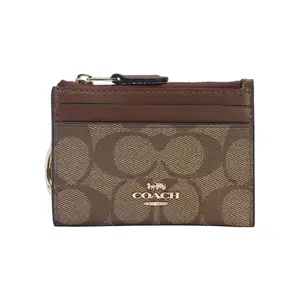 Coach Skinny 11 PVC ID Cardholder Keychain Wallet for Women, Brown Monogram