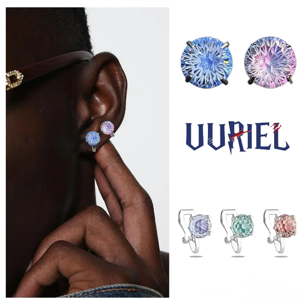 5A Zircon Ear Clips, Stylish Firework-Cut Unisex Jewelry, Non-Pierced Fashion Accessory for Valentine's Day Gift