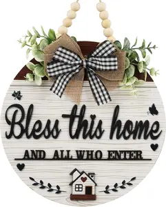 3D Bless This Home Wooden Door Sign - Christian Jesus Wall Decor for Front Porch, All-Season Hanging Wreaths, Perfect for Home Decoration and Welcoming Guests - FBOUPYU