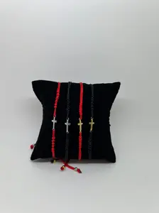 Trendy Red and Black String Bracelets Adjustable with a Cross for Protection