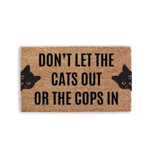 Don't Let The Cats Out Or The Cops In Handcrafted Flocked Doormat with Bold Design for Animal Print Rug Lovers