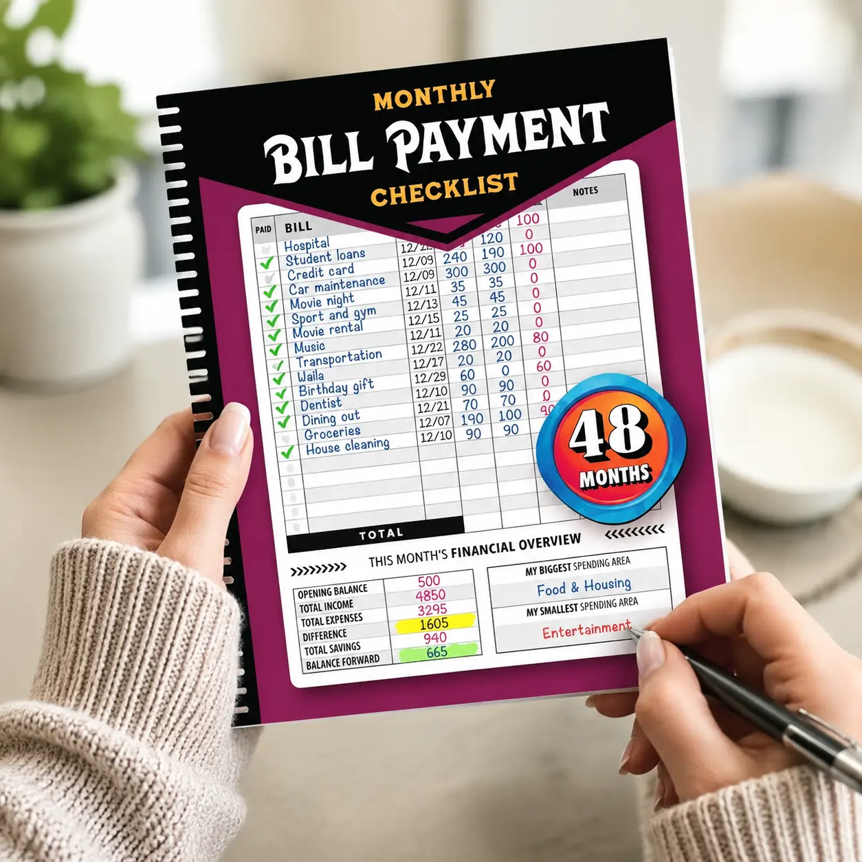 Monthly Bill Payment Checklist: Bill Tracker Notebook, The 4-Year Guide for Families & Money Managers, 960 Billing Records Included!