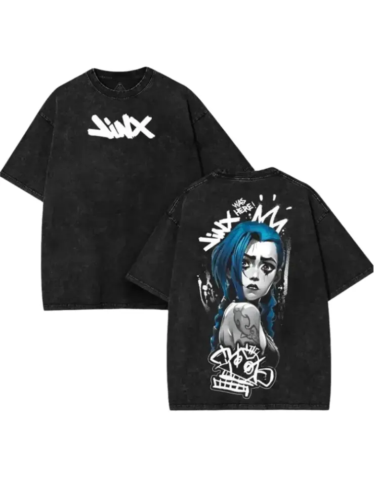 Retro Vintage Jinx x Powder Arcane: League of Legends Washed T-shirt Game Cotton, FPS, Game Lover Unisex Shirt Gift for Him Her Y2K Hoodie Sweatshirt Clothes Menswear streetwear t-shirt clothes Apparel Apparel