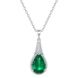 FashionXu 925 Sterling Silver Women Necklace  Emerald Necklace for Women Teardrop Necklace S925 Sterling Silver Infinity Love Pendant for Mom Women