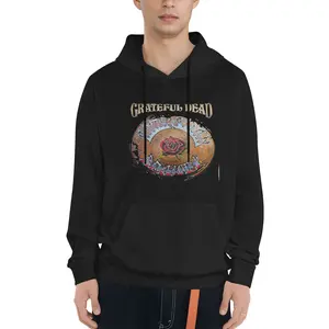 Grateful Dead Print Hoodie, Casual Polyester Knit Fabric Pullover, Loose Fit,  with Kangaroo Pocket