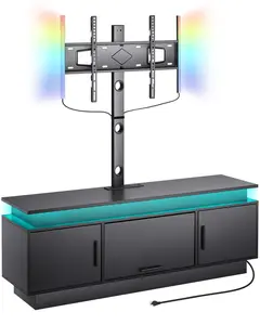 【Summervibes】VEVOR 52" TV Stand with Mount for up to 75 in TVs, Entertainment Center with Power Outlet & LED Lights, Height Adjustable TV Console with Mount with 3 Tiers Storage Cabinets for Bedroom, Living Room