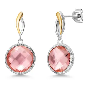 925 Sterling Silver Peach Nano Morganite Earrings for Women | 13.40 Cttw | Gemstone March Birthstone | Round 12MM