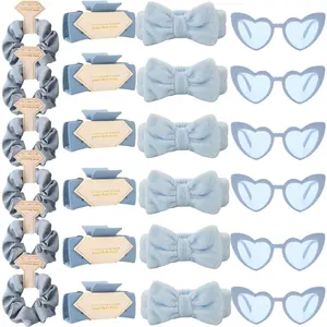 Bridesmaid Scrunchies Proposal Gifts square 4.1inch Bachelorette Hair Claws Clips Girls heart sunglasses headband gift for Wedding Party Favors (24, Dusty Blue)