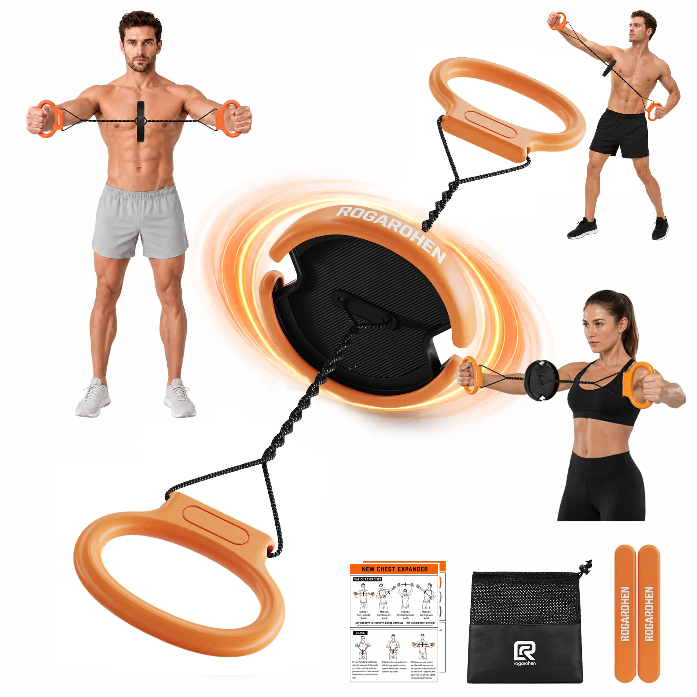 Rogarohen Flywheel Chest Expander, Unisex Handheld Eccentric Resistance Band Workout Equipment, Portable Home Strength Training Gear for Arm Training