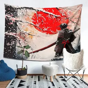 2 Piece Samurai Sakura Tapestry Set, Large Size Wall Hanging for Bedroom Office Living Room, Home Decor No Installation Needed