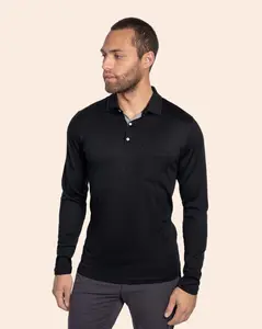 Men's Rugby Polo Shirt - Long Sleeve Wool Menswear Shirt Top Man Plain Long Sleeve