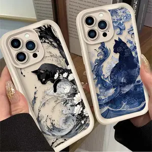 Oil Painting Artistic Cat Phone Case for IPhone 16 16E 15 14 13 12 11 Pro Max X XS X S Max XR SE 2020 SE4 7 8 Shockproof Cover iphone 12 mobile soft female protective dustproof aesthetic stylish tough junk magsafe compatibility anti-drop protective cover