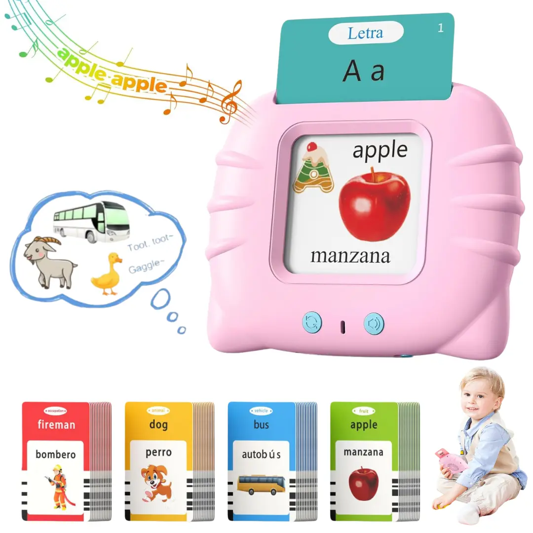 KIDGENIUS Colorful Bilingual Interactive Flash Cards, 224 English & Spanish Educational Toy for Kids 3+ Years, Montessori Learning & Speech Therapy Vocabulary Tool