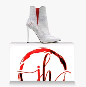 JH Brand White Crocodile Custom Designed Genuine Italian Suede & Leather Women's Heel Boots 10.5cm Stiletto Heel Comfortable Luxurious Footwear Handcrafted Excellence