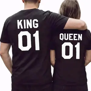 [100% Cotton] King Queen Matching Couple T Shirt Set, King 01 Queen 01 Tee, Varsity Number Graphic Shirt, Wedding Birthday Couple Outfit, Trendy His Hers Tshirt, Gift For Couples Husband Wife