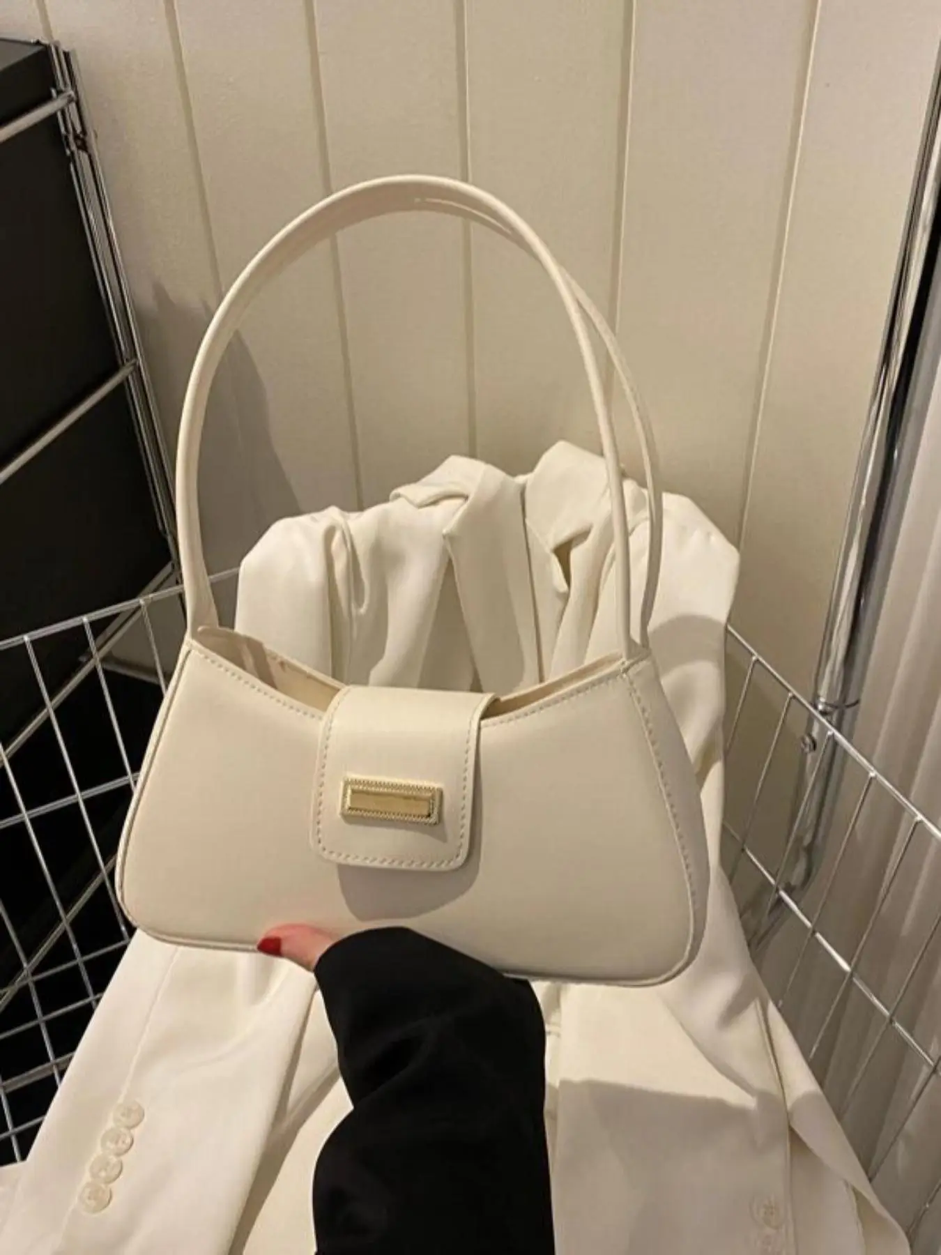 Women's Minimalist Plain Shoulder Bag, Elegant Plain Baguette Bag For Daily Used