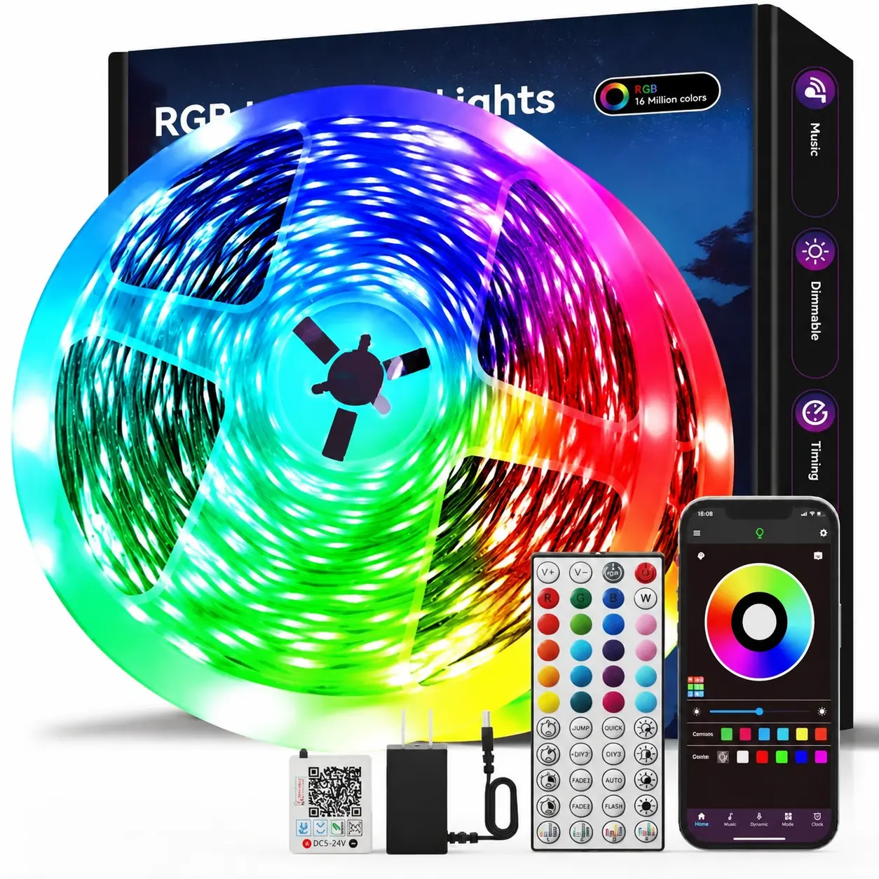 100FT Smart LED Light Strip RGB Color Changing Music Sync Strip Lights with App & Remote Control for Bedroom Indoor Lighting Decoration Modern