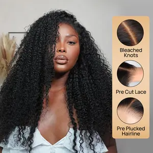 Vshow Pre Everything Afro Curly Wear Go Glueless Human Hair Wigs Bleached Knots 4x6 Lace Closure Wigs Pre Plucked Pre Cut Lace