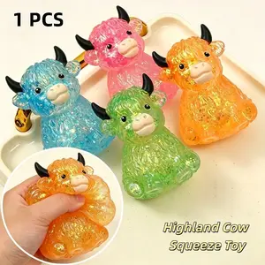 Highland Cow Squishy, Mini Cute Animal Decompression Squeeze Toy for Adults, Slow Rising Sensory Fidget Stress Ball for Anxiety Relief, Easter Basket Stuffer Party Favor Gift for Cow Lover and Animal Lovers