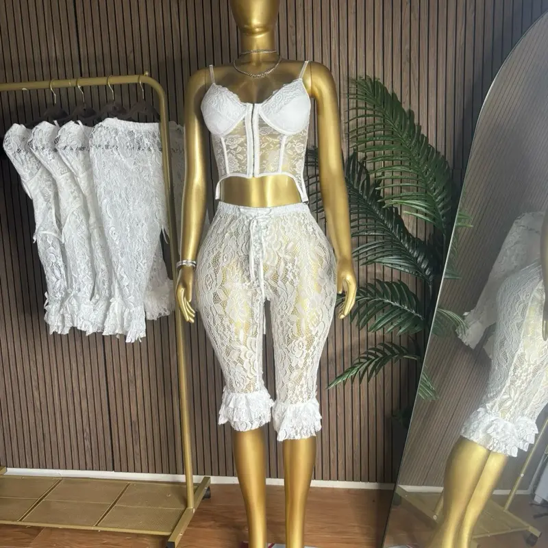 Risky Lace Capri Set(White)