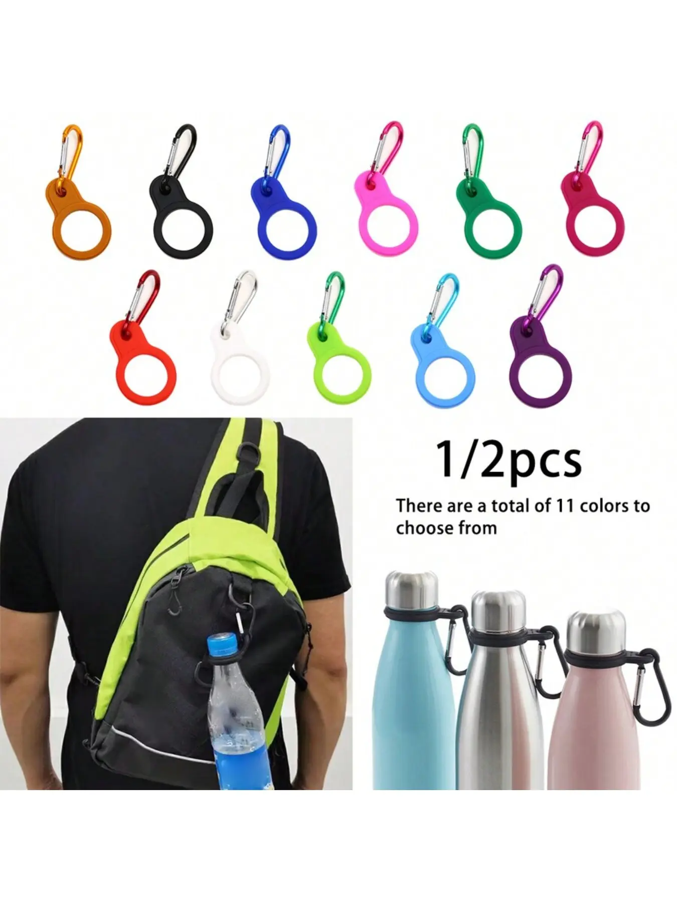 Heavy duty aluminum Velcro with rubber buckle for securing water bottles - perfect for camping and hiking, 11 colors to choose from, making it the best gift for travel enthusiasts