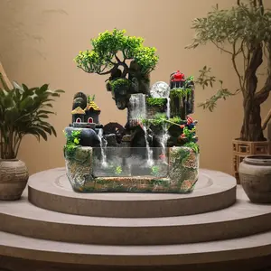Desktop Fountain LED Waterfall Decor 11.8x7.87x14.9in Resin Tree with Atomizer for Home Office Relaxation