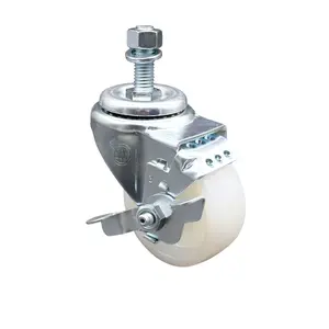 Service Caster SCC-TS20S314-NYS-TLB-M1215 Nylon Swivel Threaded Stem Caster with Top Locking Brake, 3" Diameter 1-1/4" Wide 3 x 1.25 in. White Wheel, 12 mm Stem, 300 lbs Capacity per Unit, 1-1/4" Wide Wheel