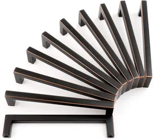 Solid Square Bar Cabinet Handles - Oil Rubbed Bronze Pulls, 5 Inch (128mm) Screw Distance, 10-Pack for Kitchen and Bedroom