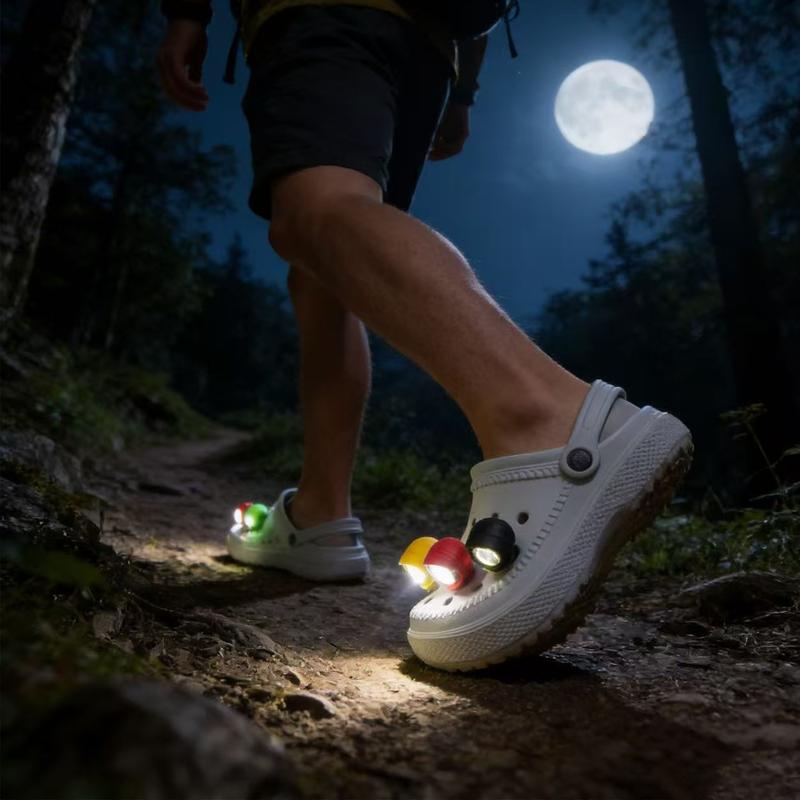 4Pcs LED Shoe Light, Cute Flashlight Croc Charms Attachment Accessories, Croc Lights with 3 Lighting Modes, Croc Headlights for Night Cycling, Camping, Walking & Dog Walking