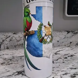 Termo Guatemala - Stylish Water Bottle in Srong Color Blocks with Guatemala Map and cute Quetzal Bird Tumbler Mug Cup Drinkware
