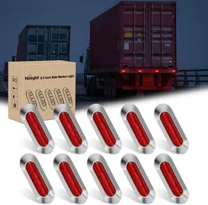 Nilight 10PCS Red Oval 4-LED Side Marker Lights, 3.7in IP68 Waterproof Clearance Lamps with Chrome Bezel, DC 12-24V Universal for Cars, Trucks, Trailers