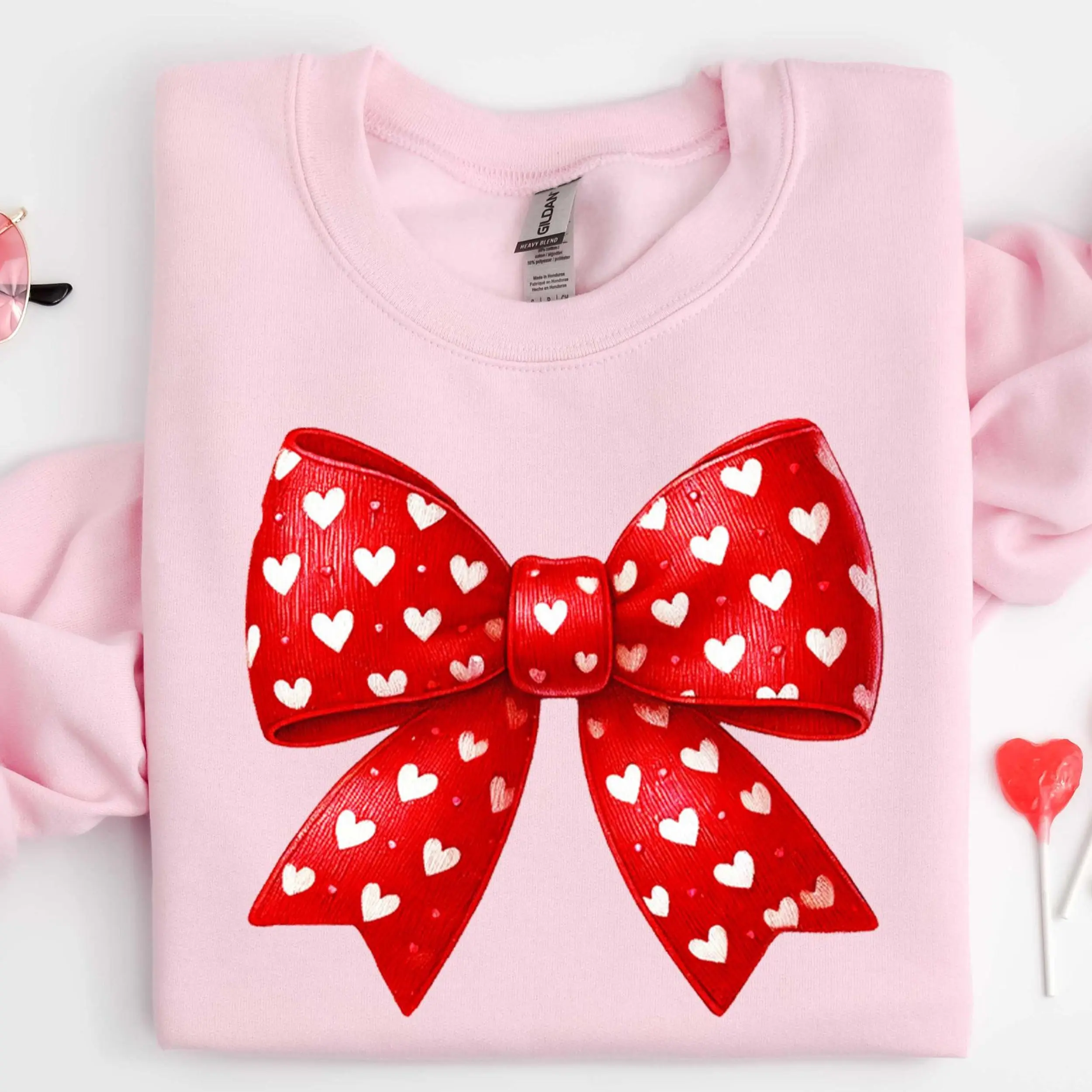 Coquette Valentine's Day Heart Crewneck, Retro Valentine Shirt, Valentines Day Bow Shirt, Coquette Bow T Shirt, Bow Valentine Gifts TeeFabricShirt1272