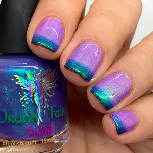 Transcendent Tri-Thermal Nail Polish by Drunk Fairy Polish | Goes from Dark Indigo Blue (cold) to Purple (warm) to a Light Lavender (hot) with a Green to Blue to Violet Shimmer On Top thermal polish