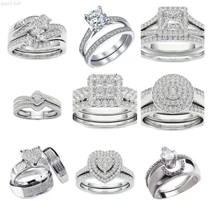 Viral Hot Selling Moissanite Engagement Ring Set Princess Cut Double Band Versatile Finger Jewelry Daily Dating Bridal Outfit