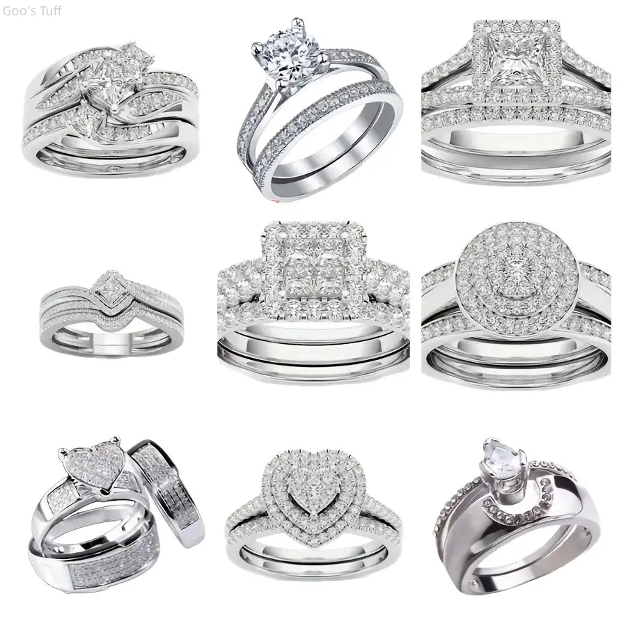 Viral Hot Selling Moissanite Engagement Ring Set Princess Cut Double Band Versatile Finger Jewelry Daily Dating Bridal Outfit