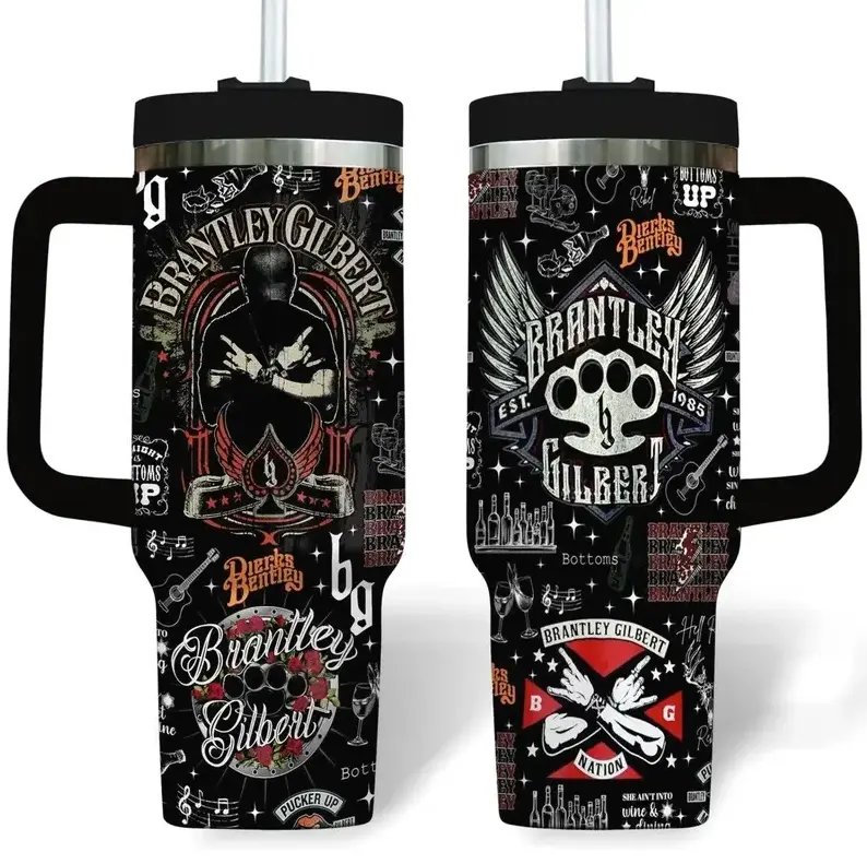 Country Music Style Braanley Gbert Inspired Stainless Steel Insulated Flask - 40oz/20oz Portable Travel Cup with Handle, Fan Artwork Western Drinkware Gift for Country Music Fans, Flasks