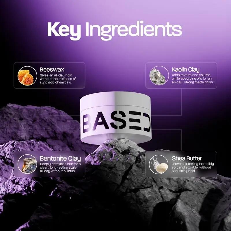 3oz BASED Hair Clay | Best-Selling Strong Hold Matte Styling Clay, Non-Toxic Shea Butter & Beeswax Formula
