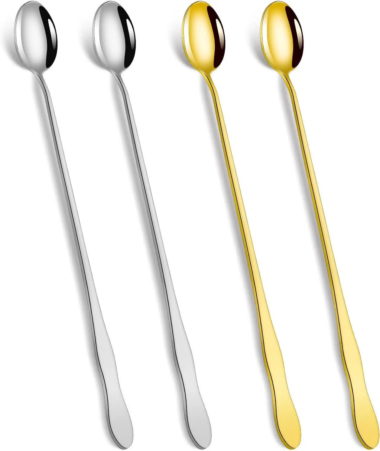 10 Inch Long Stainless Steel Bar Spoons, Cocktail Coffee Iced Tea, 4 Pack | Dual Gold Silver Bar Spoons; Ergonomic Gourd Handle; Rust-Proof Stainless Steel; Dishwasher Safe, Ideal Home Bar Gift