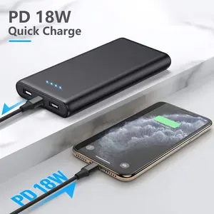 LEEVOD Slim Travel Battery Pack 10000mAh QC3.0 USB C PD Fast Charging with Smart IC, 3 Output 2 Input External Battery Pack for iPhone Android Smartphone Chargeable 4 LED Lights & Certified Safe Protection