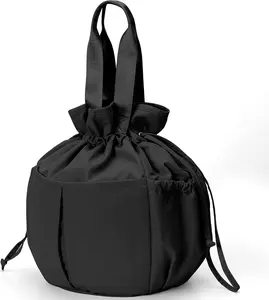 Large Drawstring Lunch bag Women, Cute Lunch Box Leak-Resistant Lunch Tote for Picnic Work Office, Black