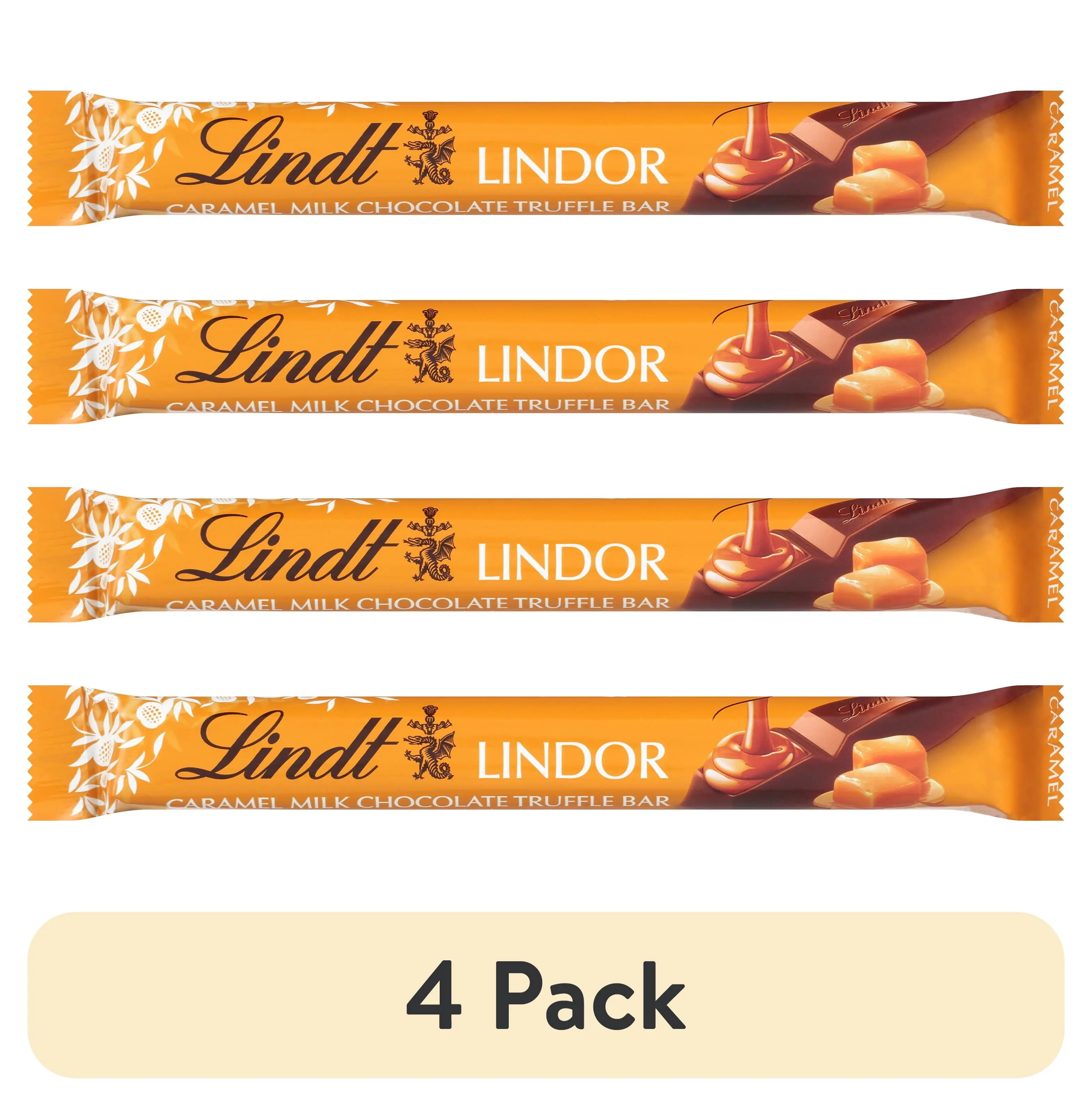 (4 pack) Lindt Lindor Caramel Milk Chocolate Truffle Candy Bar, 1.3 oz. Bar