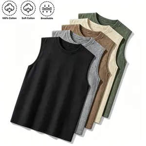 Men’s pure cotton, slightly stretchy, breathable tank top with a racerback design; durable sportswear for all seasons, suitable for running, gym workouts, and various fitness training activities.